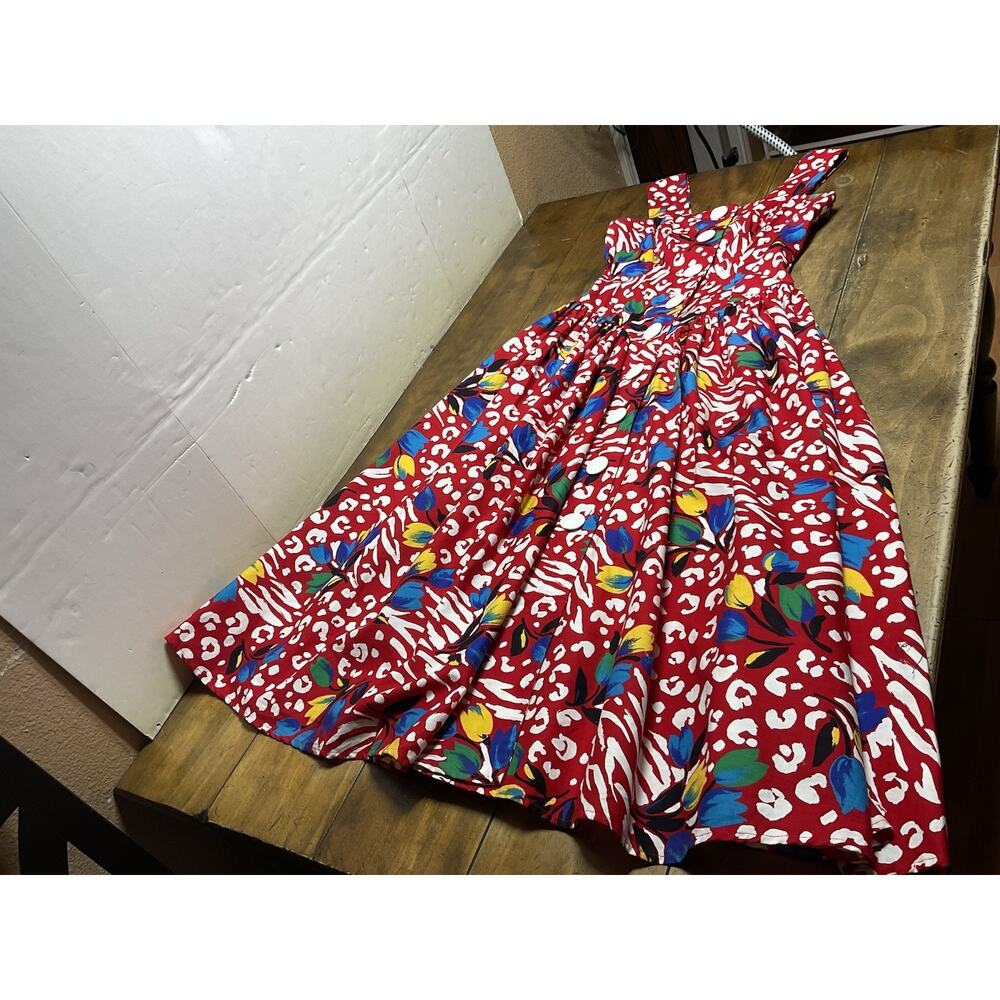 Vintage Leslie Lucks Floral Sleeveless Fit Flare Retro Dress Size 4